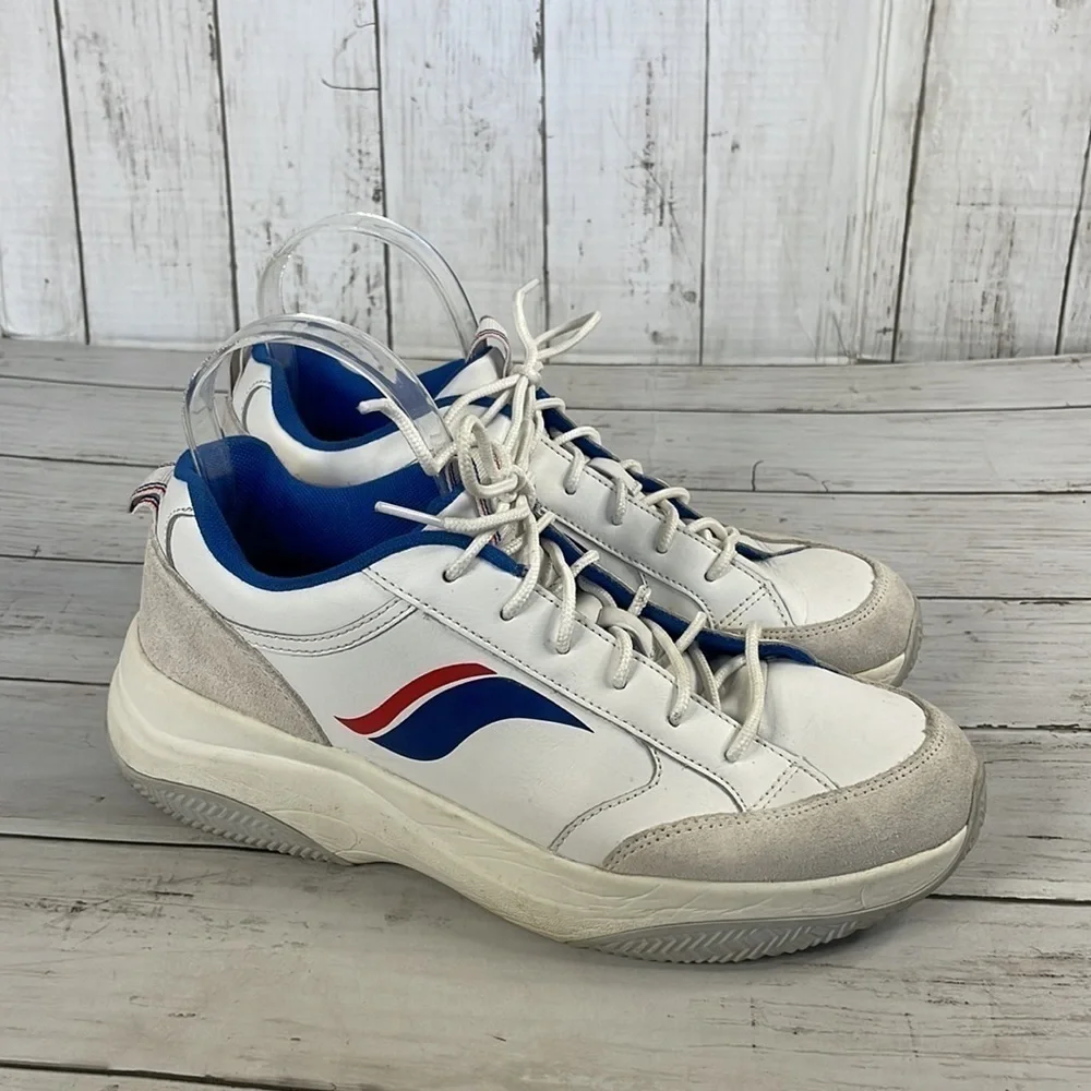 Keds K-89 White Chunky Leather Sneaker with Red&White Wave Accent